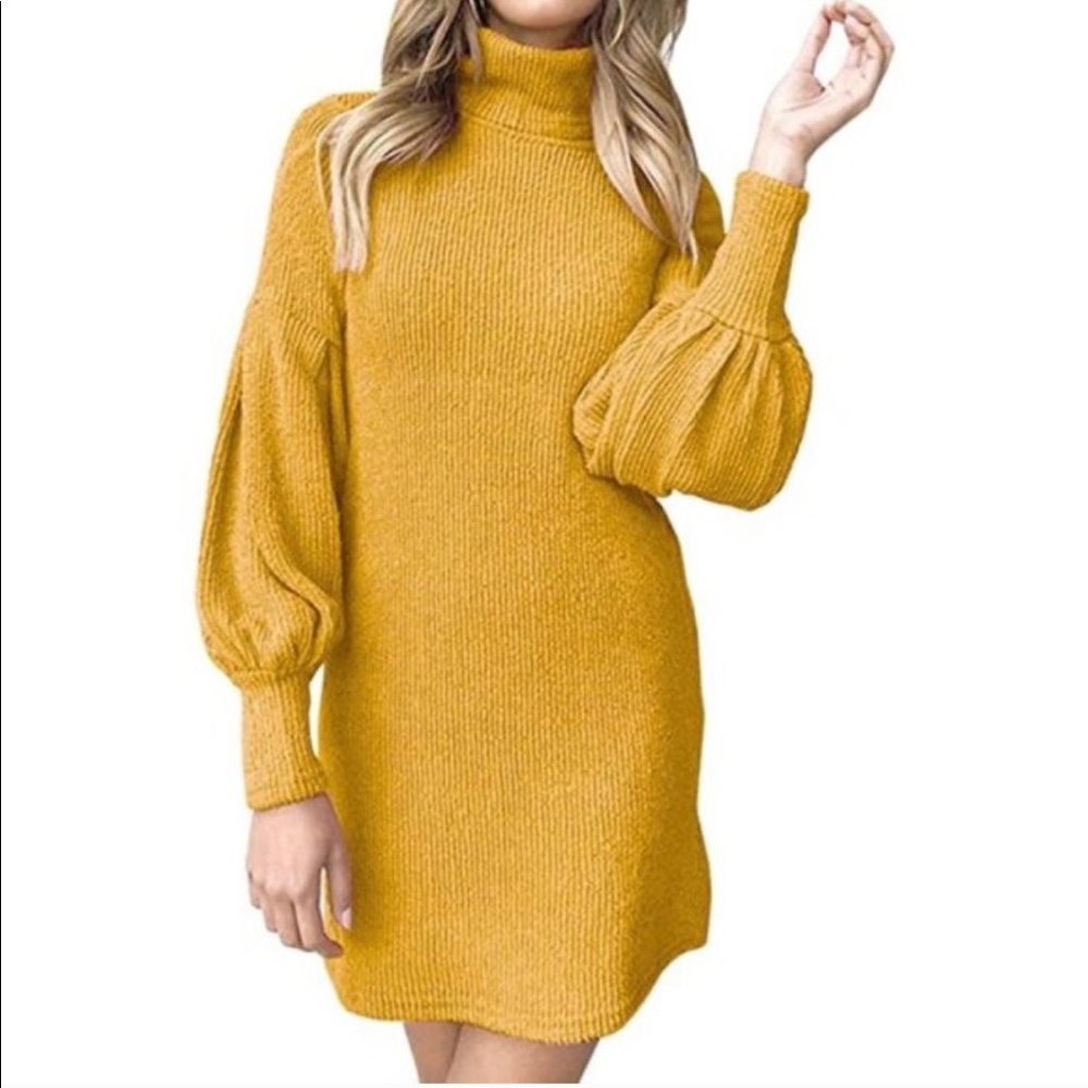 NWT Mustard Yellow Knit Mockneck Princess Dress